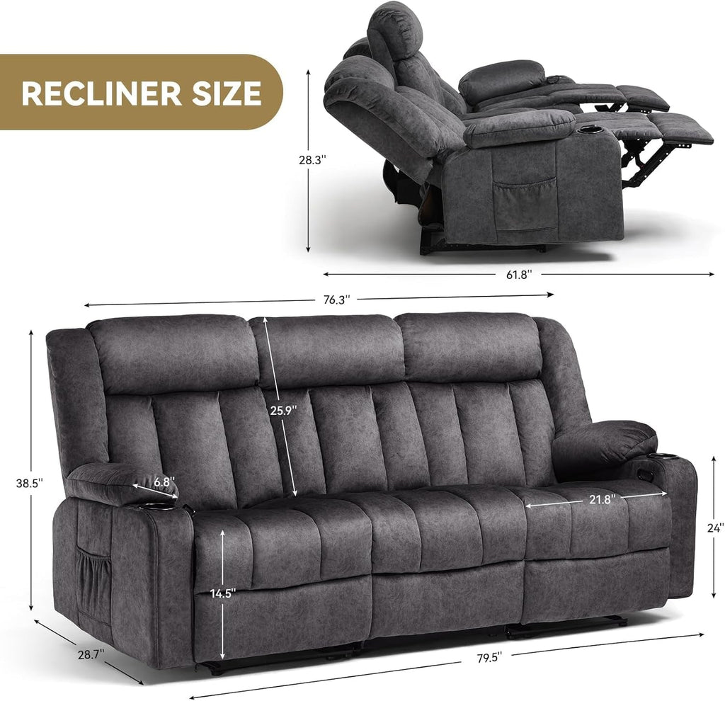 Premium Fabric Recliner Chair Featuring Cup Holders