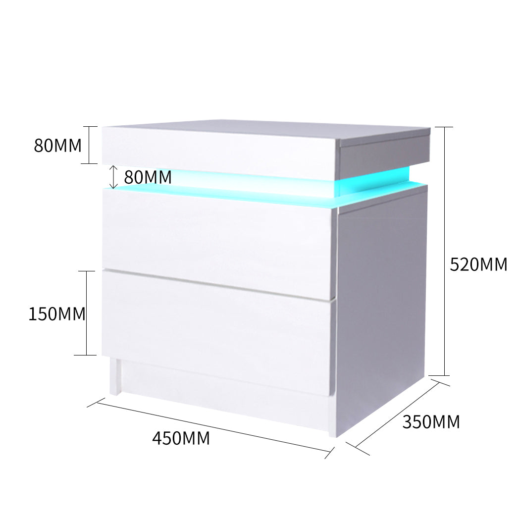 NNEIDS Levede Bedside Tables RGB LED Side Table White