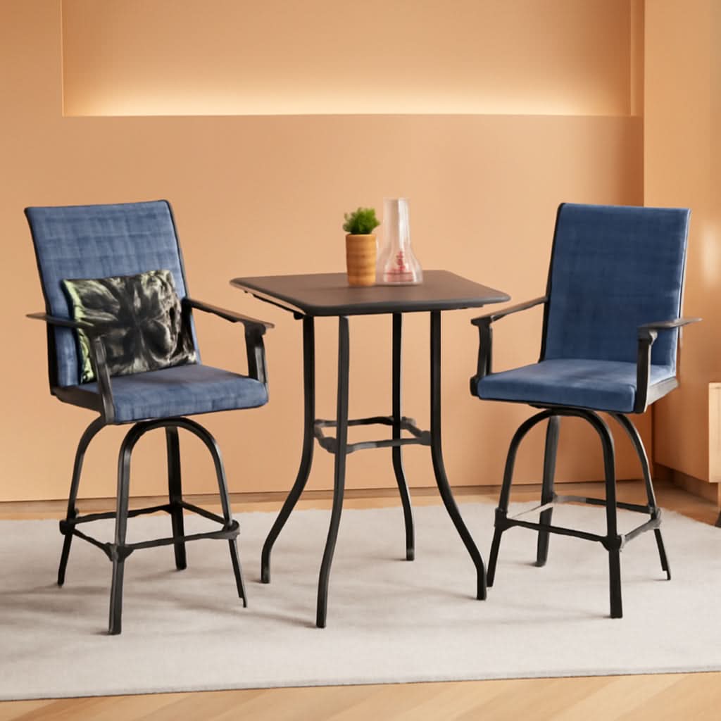 Outdoor Swivel Bar Stools Blue Textilene Table And Chairs