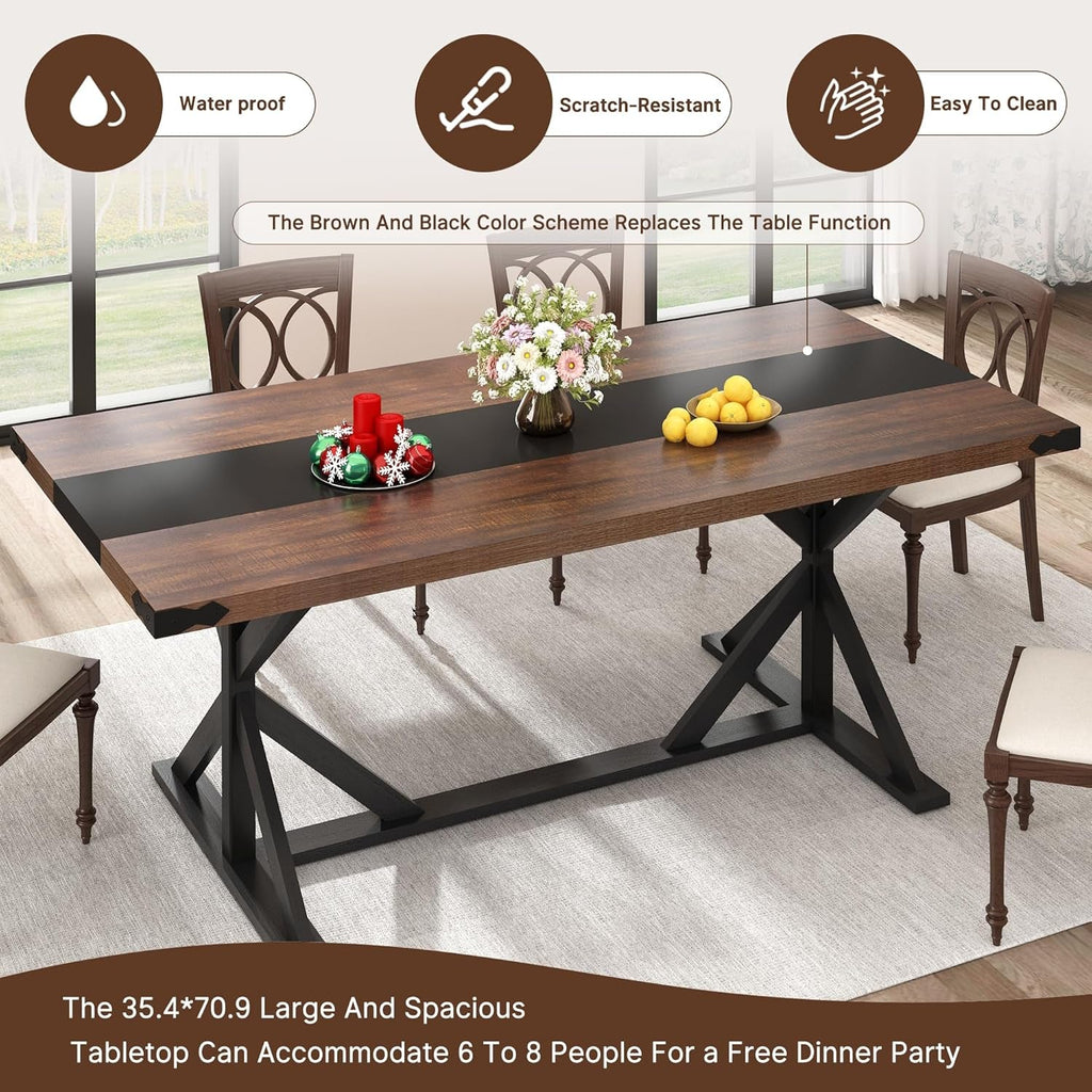71 Inch Farmhouse Dining Table Waterproof Table top
