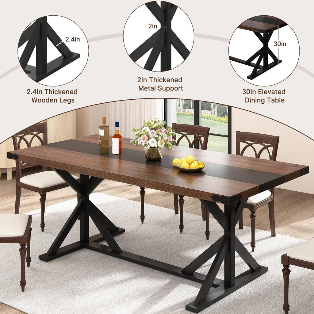 71 Inch Farmhouse Dining Table Waterproof Table top