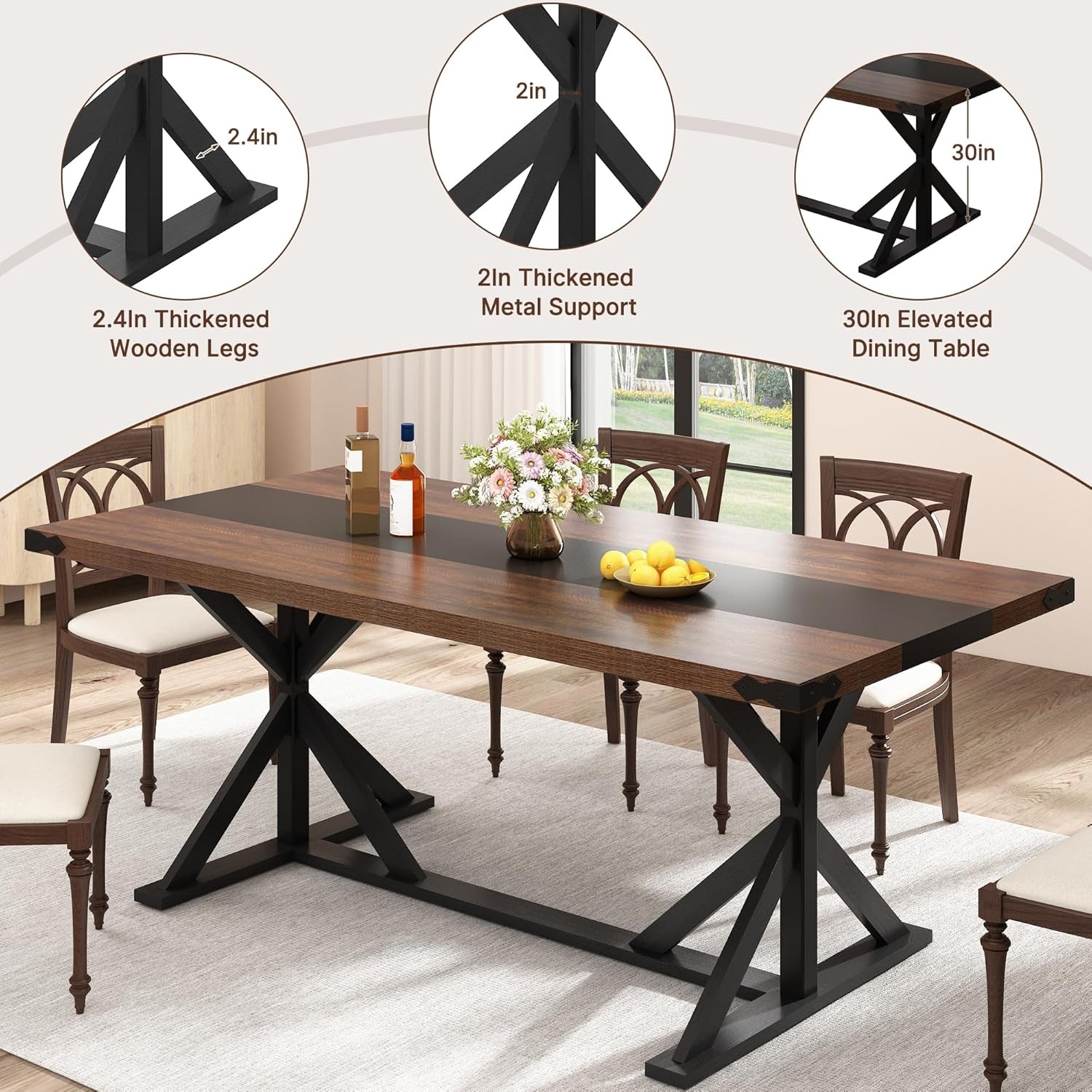 71 Inch Farmhouse Dining Table Waterproof Table top