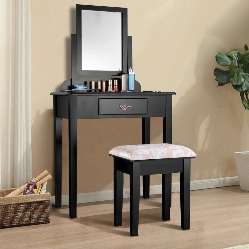 Black Dressing Table With Rotating Cosmetic Mirror