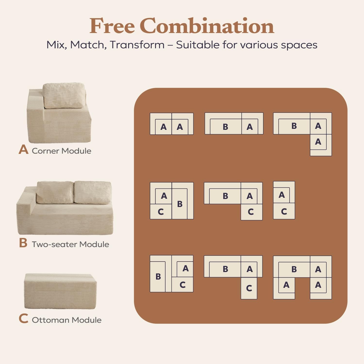 106 Inch Cloud Sectional Sofa Beige Contemporary Sofa