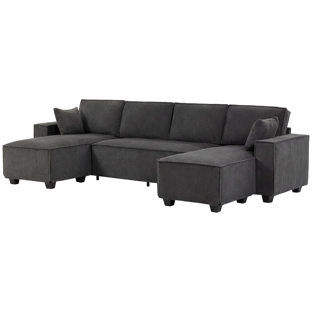 U-Shaped Modular Sectional Sofa with Double Chaises - Dark Grey-0