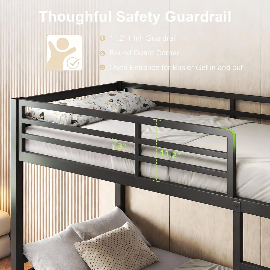 Twin Over Twin Metallic Bunk Bed Vintage Rustic Brown-3