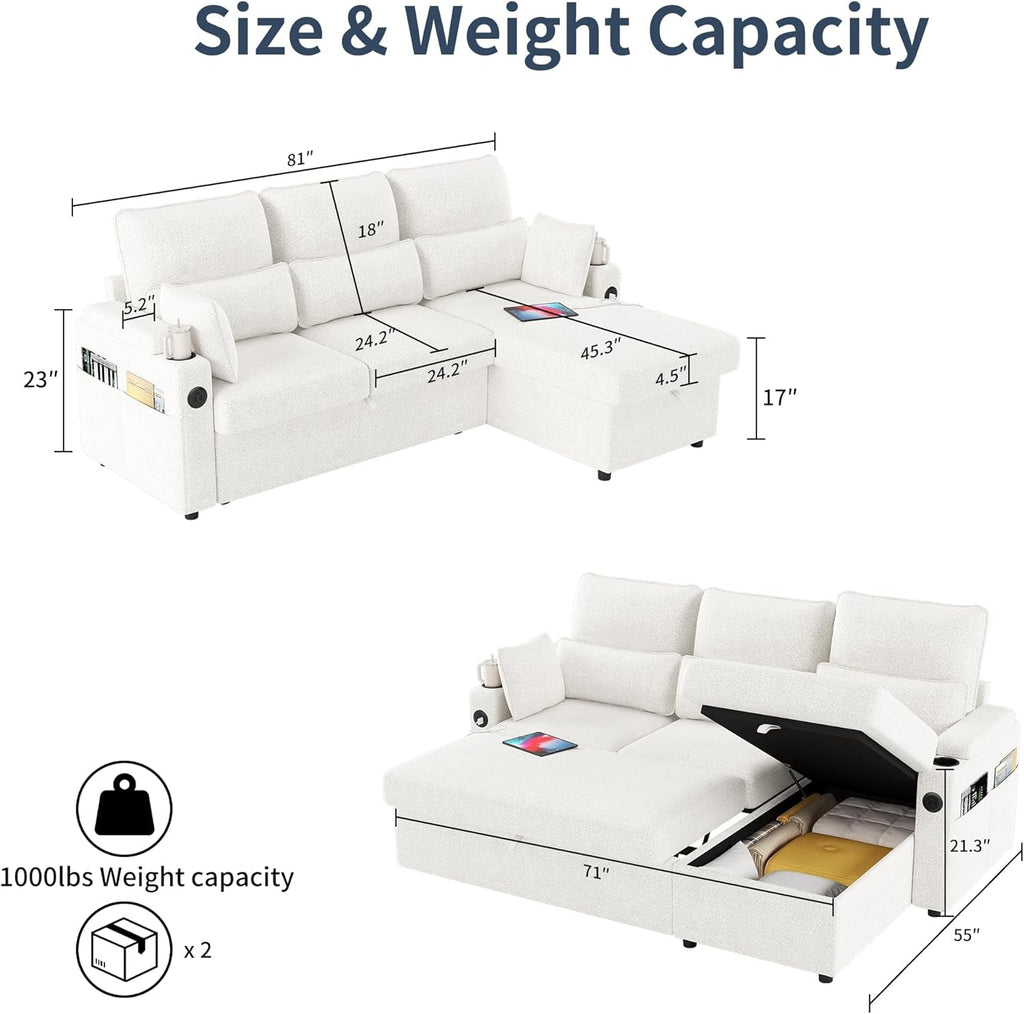 81-Inch L-Shaped Corner Storage Unit Deluxe Sectional Sofa Bed