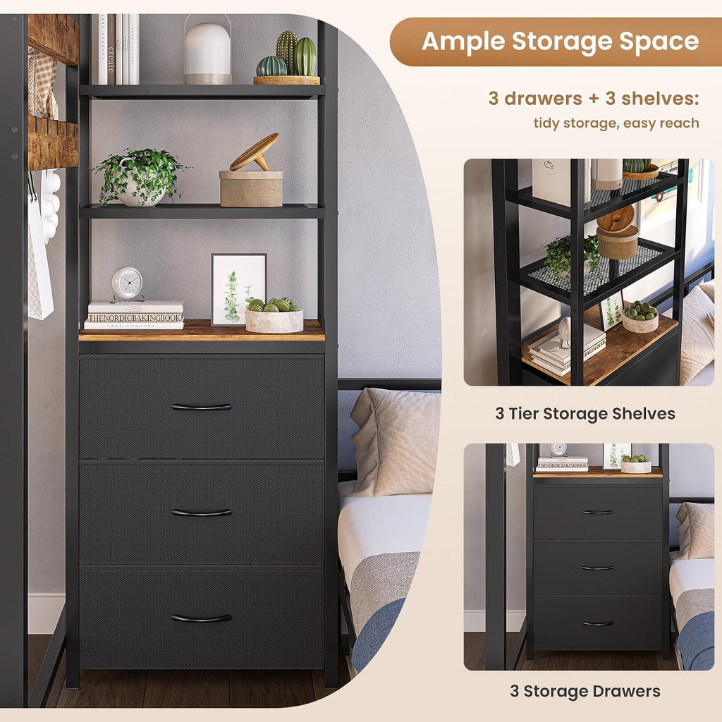 Charcoal Twin Bunk Bed With Charging Station Drawers-2