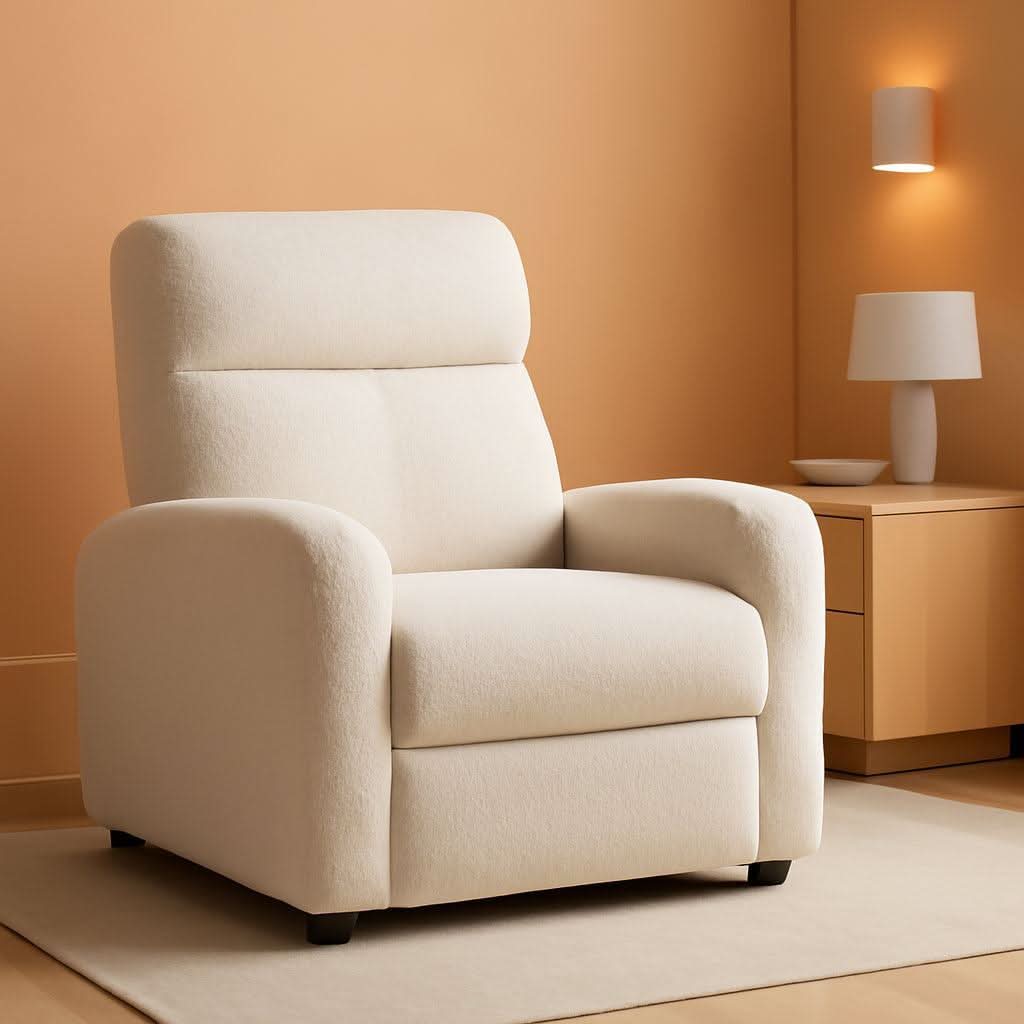 Ivory Fabric Recliner Chair With Adjustable Recline