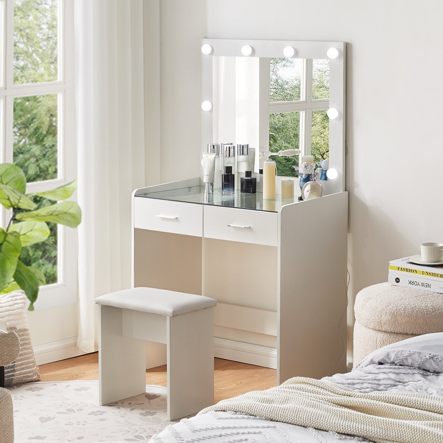 Hollywood Glass Tabletop Dressing Table Set-1