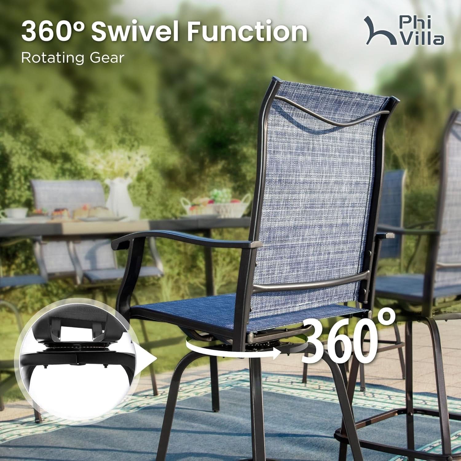 Outdoor Swivel Bar Stools Blue Textilene Table And Chairs