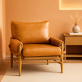 Mid-Century Arm Chair Caramel PU Leather Upholstery