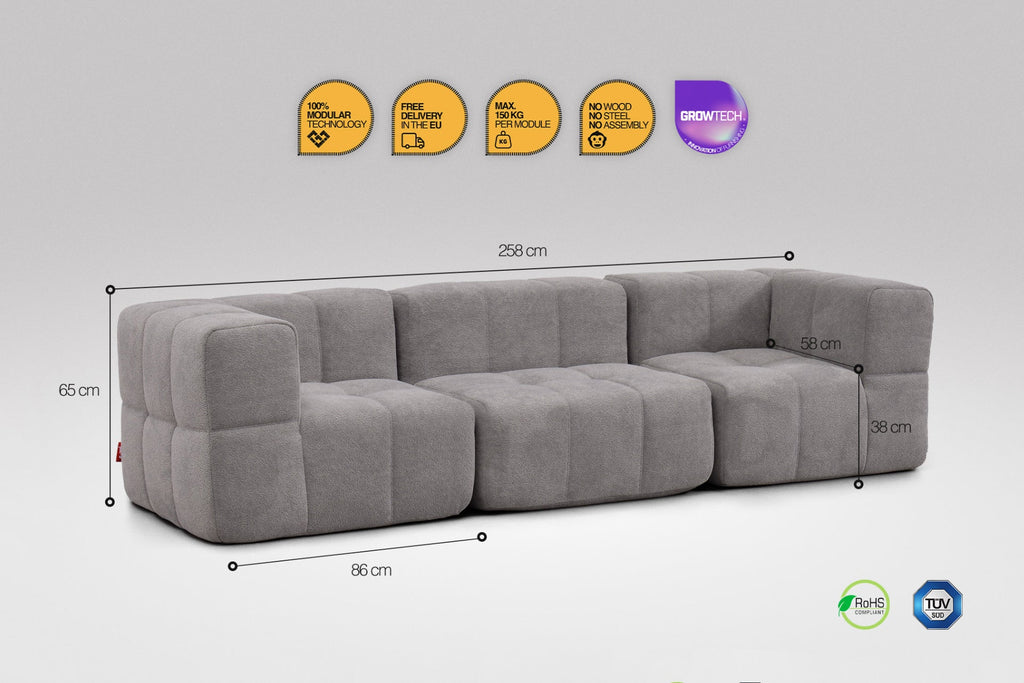 3-Piece Modular Sofa – Grey