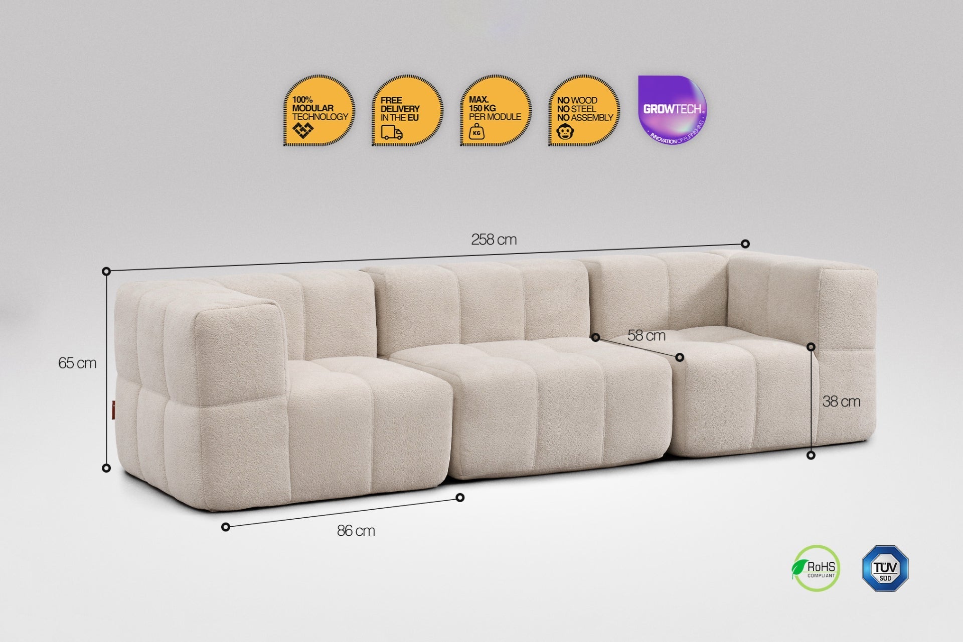 3 Teiliges Modulares Sofa – Beige