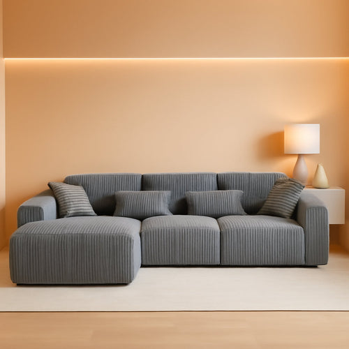 108 Inch Cloud Sectional Sofa Grey Ultra Soft Chenille