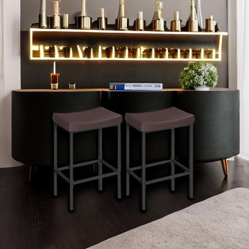 Saddle Bar Stools Set Of 2 Counter Height 24.8 Inches Brown And Black
