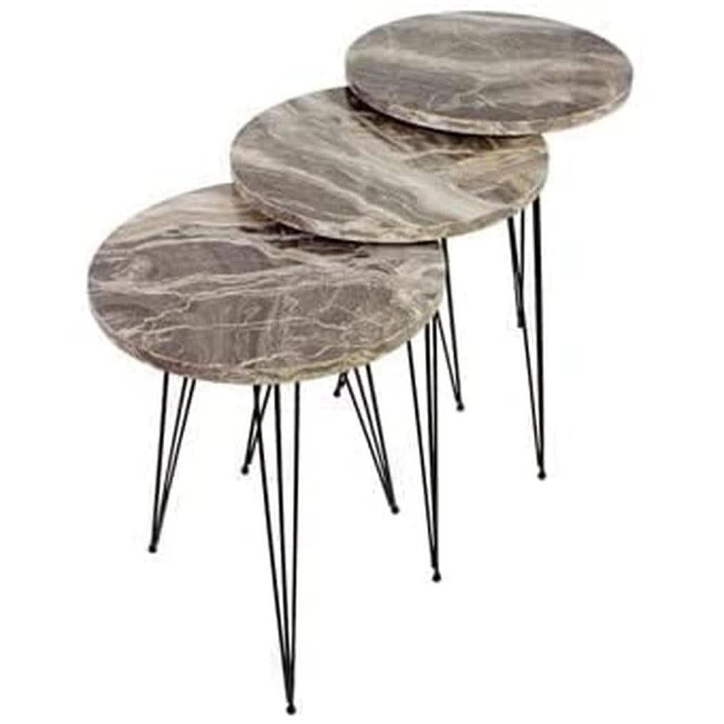 Grey Marble Nesting Tables Set Of 3 Modern Round End Tables