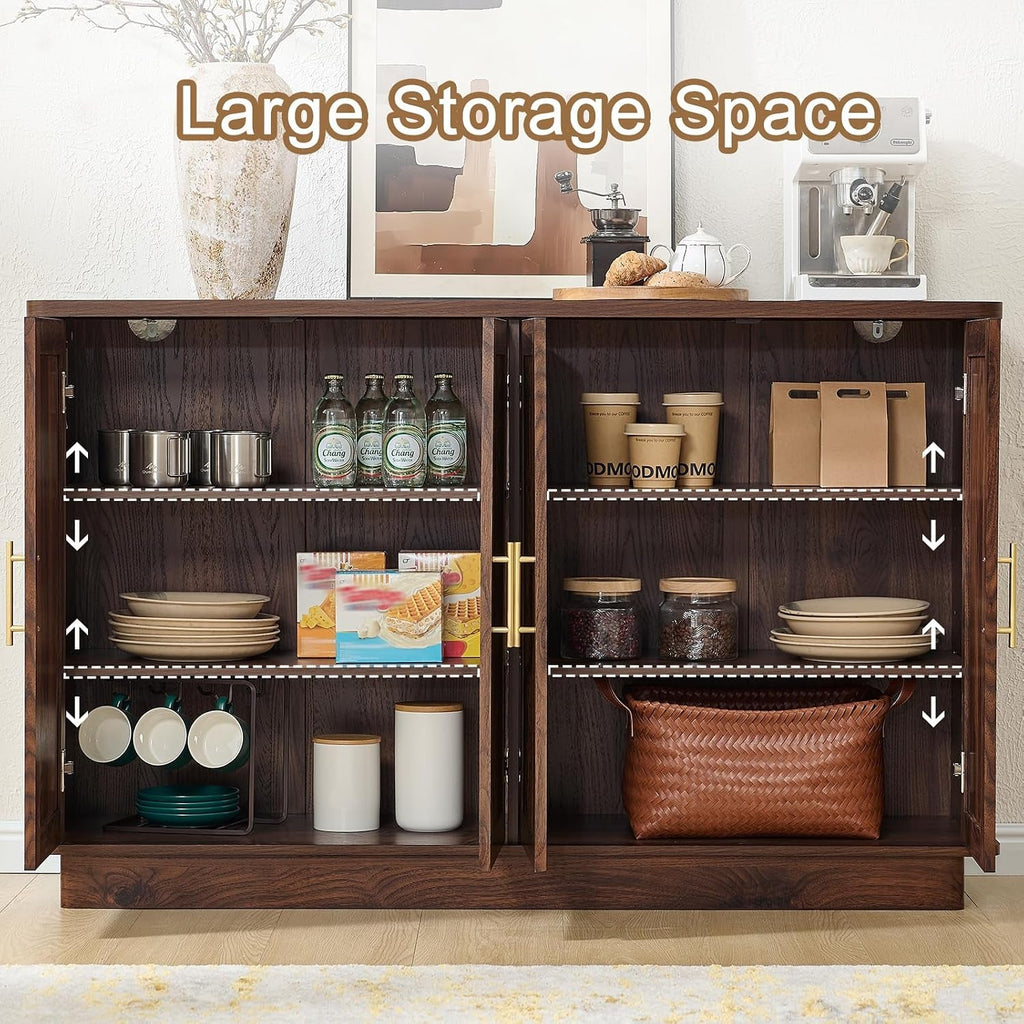 Walnut Sideboard Buffet Cabinet Adjustable Shelves-2