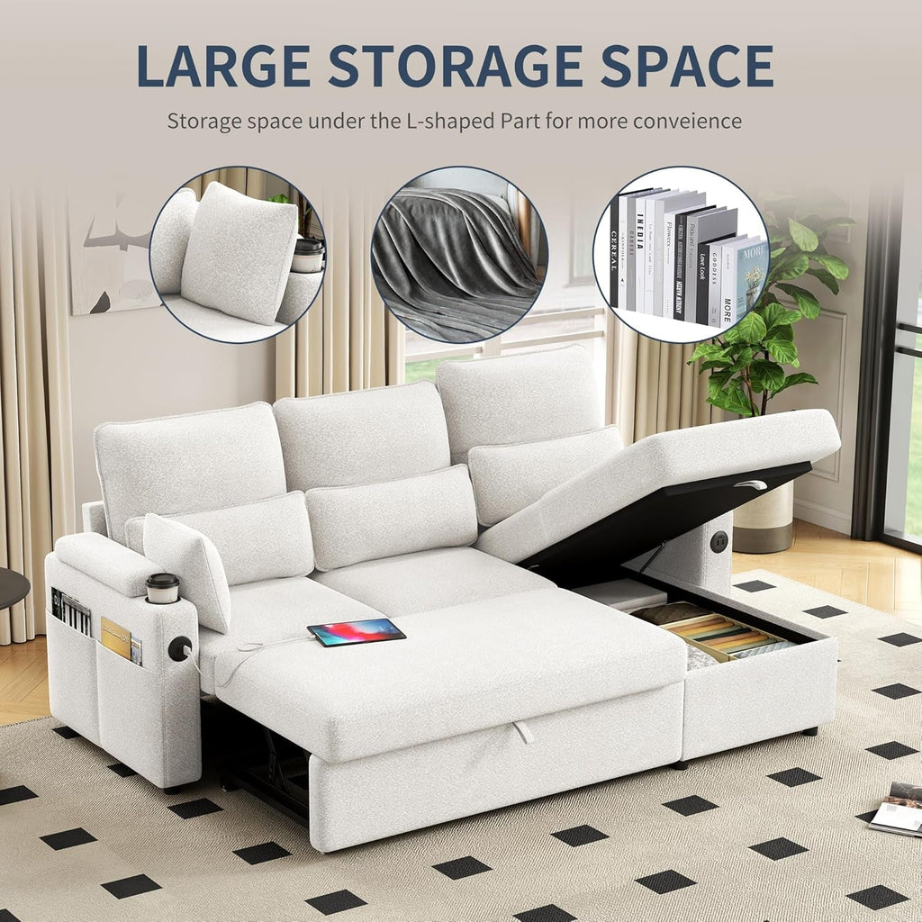 81-Inch L-Shaped Corner Storage Unit Deluxe Sectional Sofa Bed