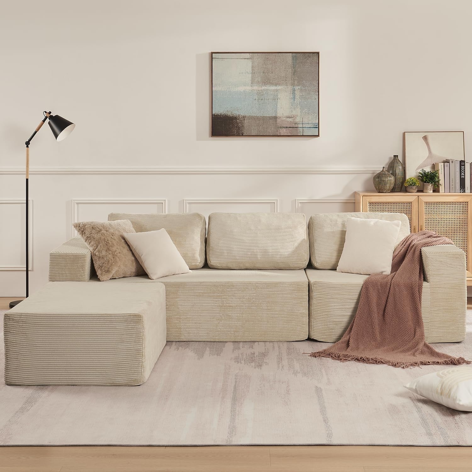 106 Inch Cloud Sectional Sofa Beige Contemporary Sofa