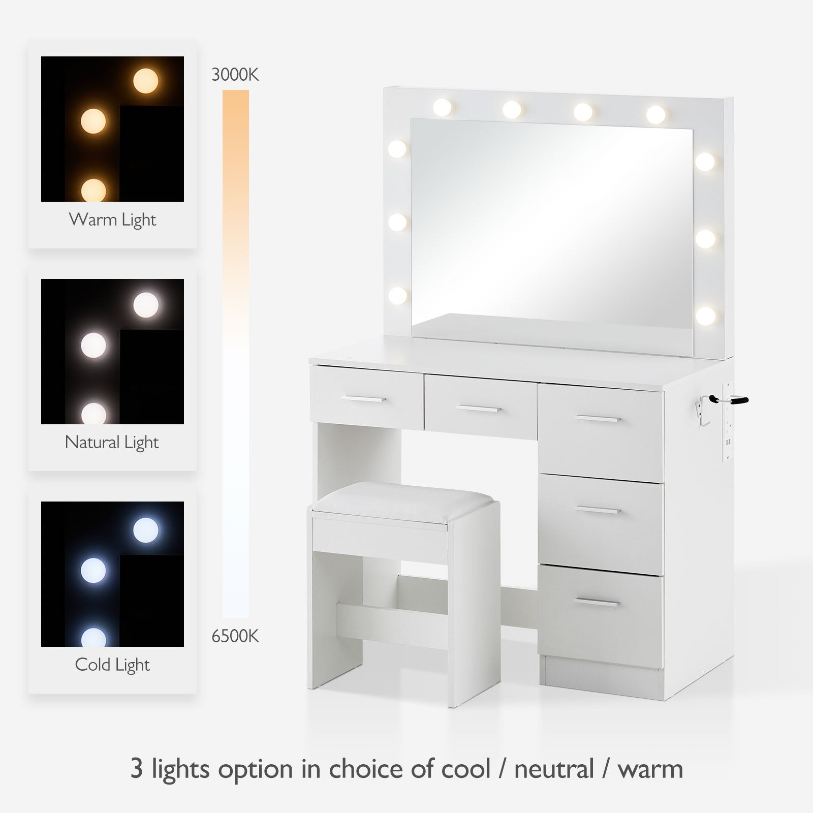 Hollywood Dressing Table Set [with Charging Station]