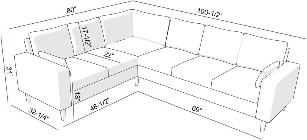 Six Seat Corner Sectional Sofa With Linen Fabric For Living Room