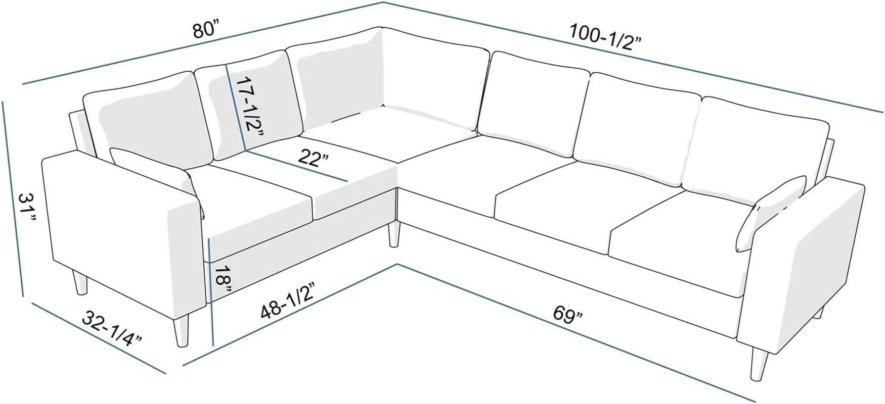 Six Seat Corner Sectional Sofa With Linen Fabric For Living Room
