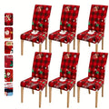 4-6PCS Fabric Christmas Chair Slipcovers - Festive Snowman Designs - Elastic, Decorative Covers for Dining Chairs, Hotel, Office, Banquets-0