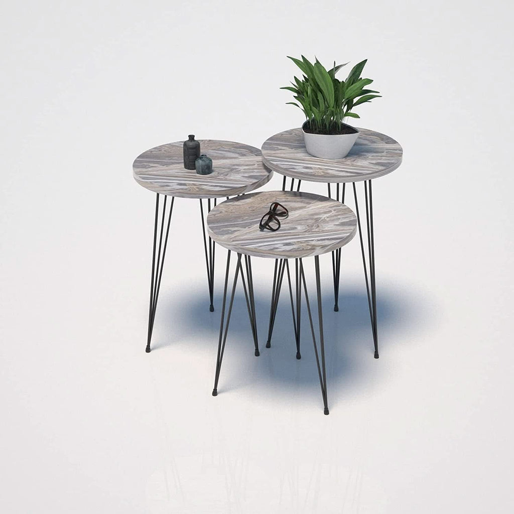 Grey Marble Nesting Tables Set Of 3 Modern Round End Tables