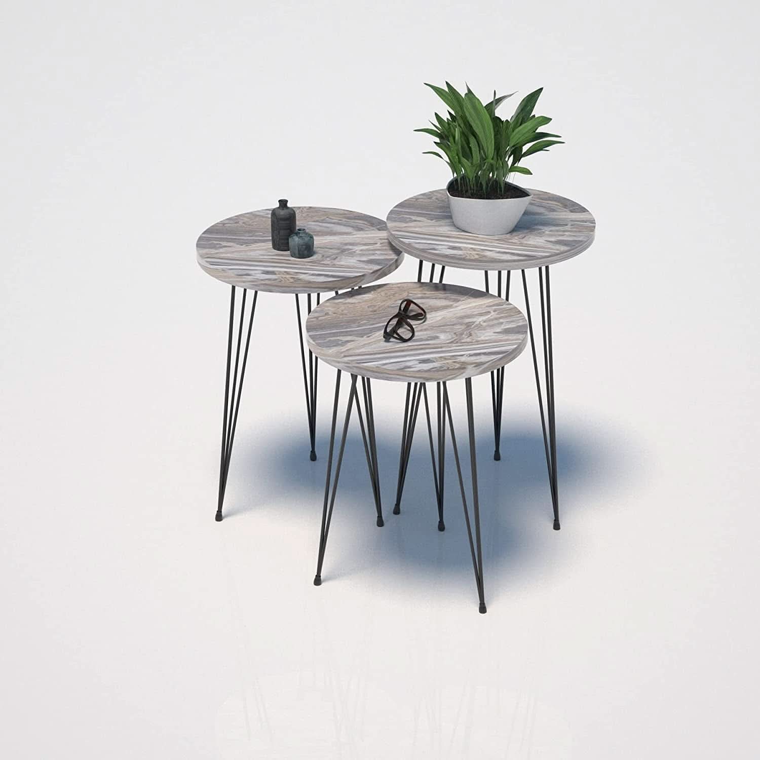 Grey Marble Nesting Tables Set Of 3 Modern Round End Tables