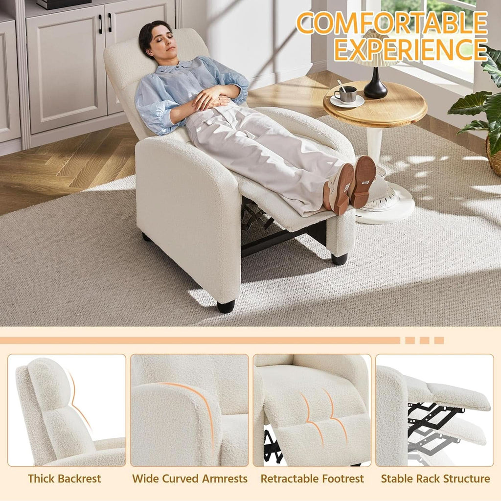 Ivory Fabric Recliner Chair With Adjustable Recline