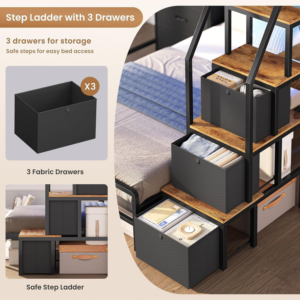 Charcoal Twin Bunk Bed With Charging Station Drawers-4