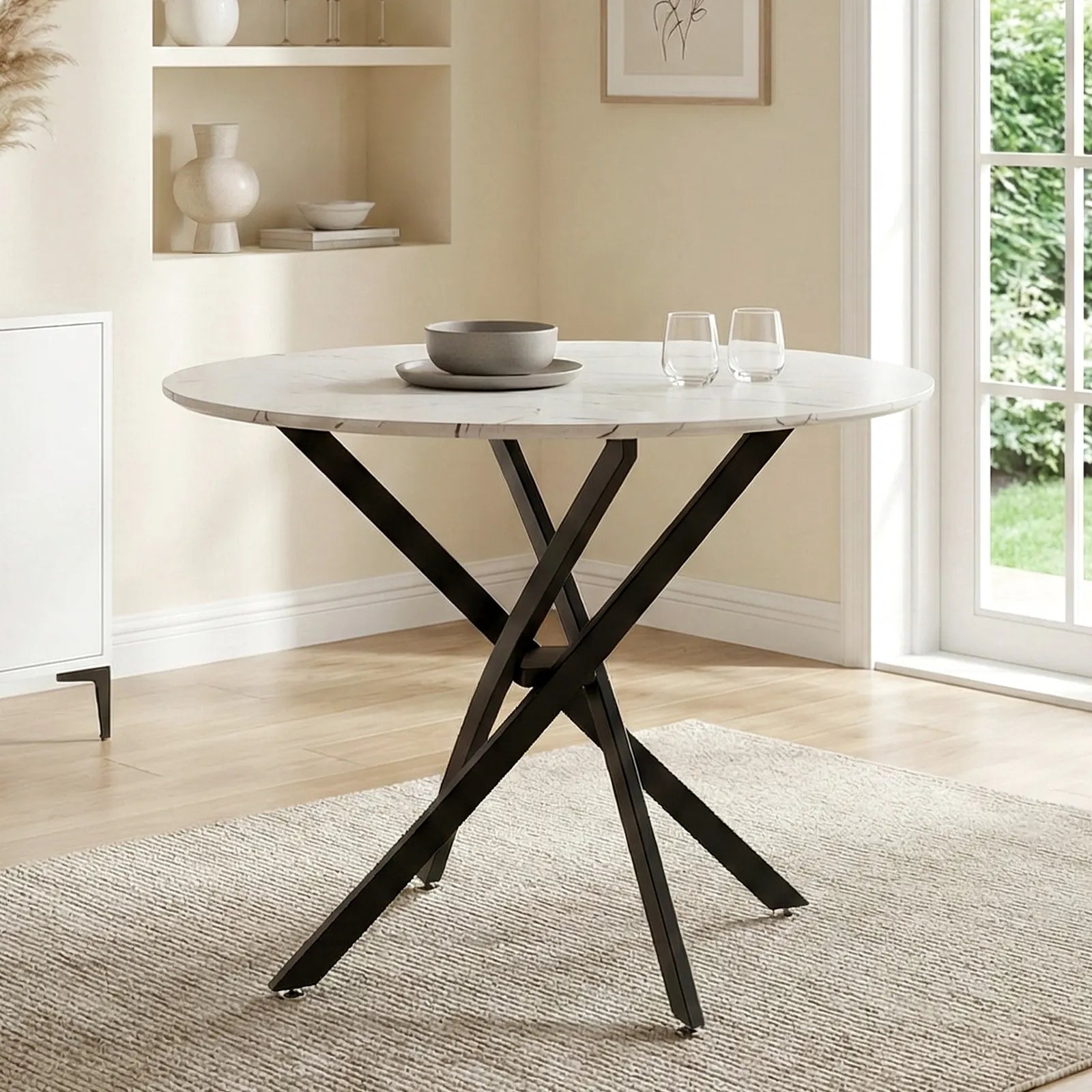 Clarris Marble Pattern Round Dining Table [for 4-6]