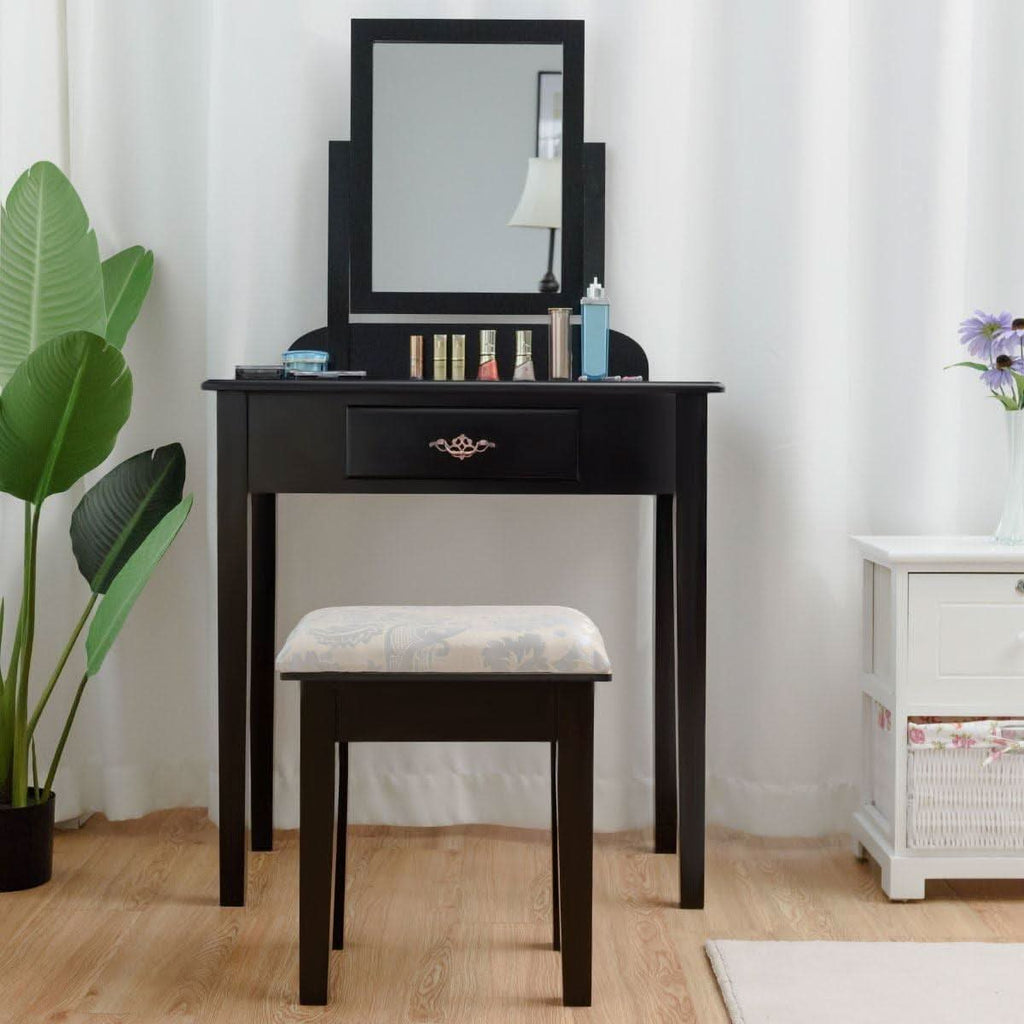 Black Dressing Table With Rotating Cosmetic Mirror