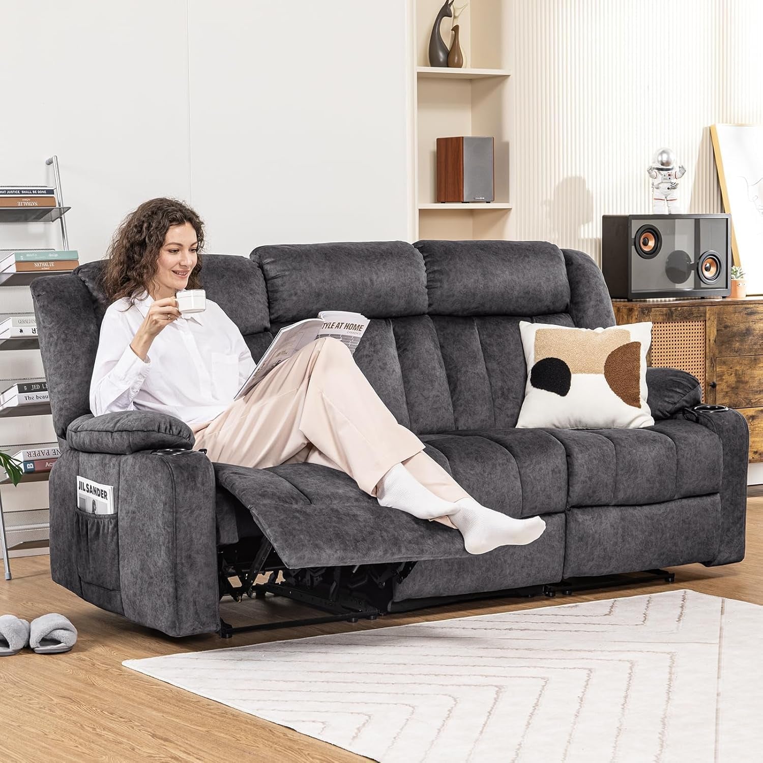 Premium Fabric Recliner Chair Featuring Cup Holders