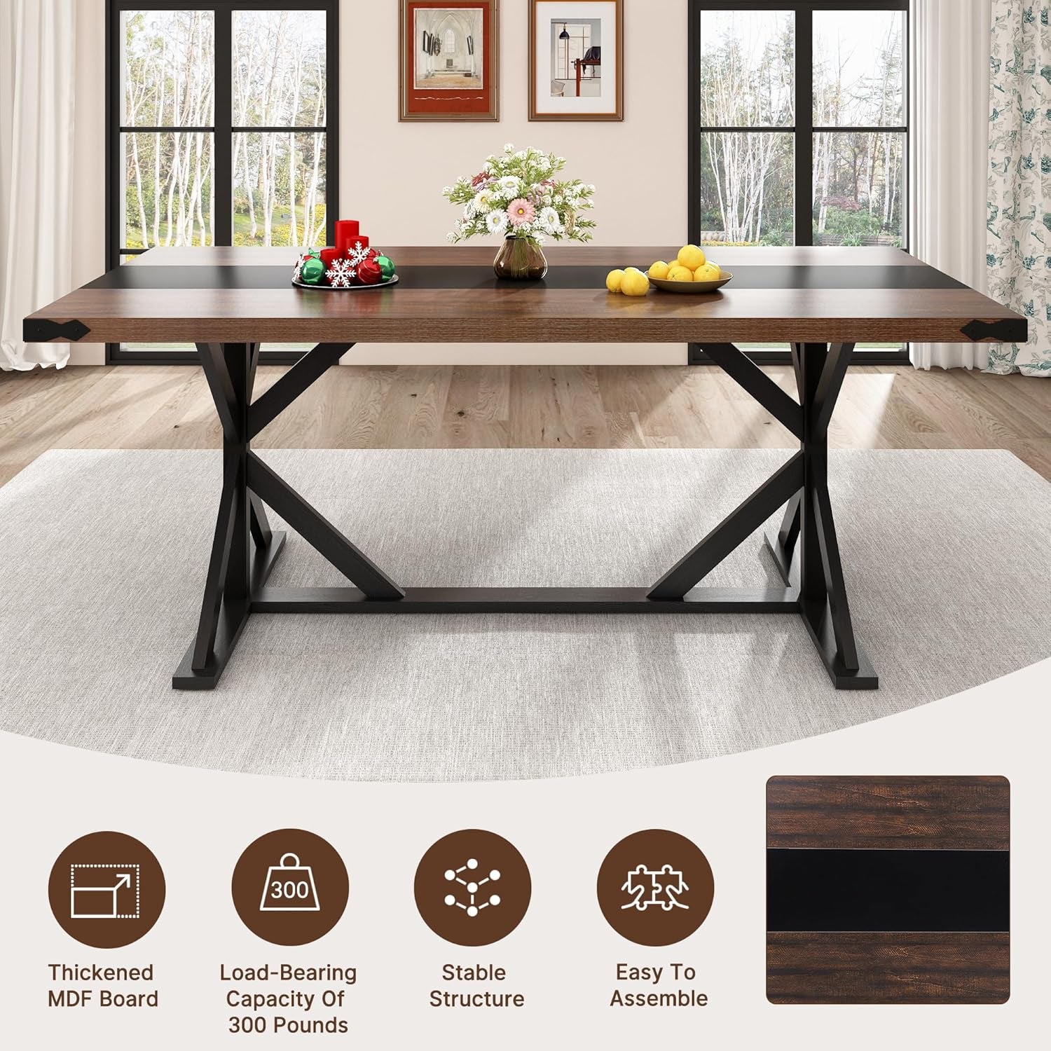 71 Inch Farmhouse Dining Table Waterproof Table top