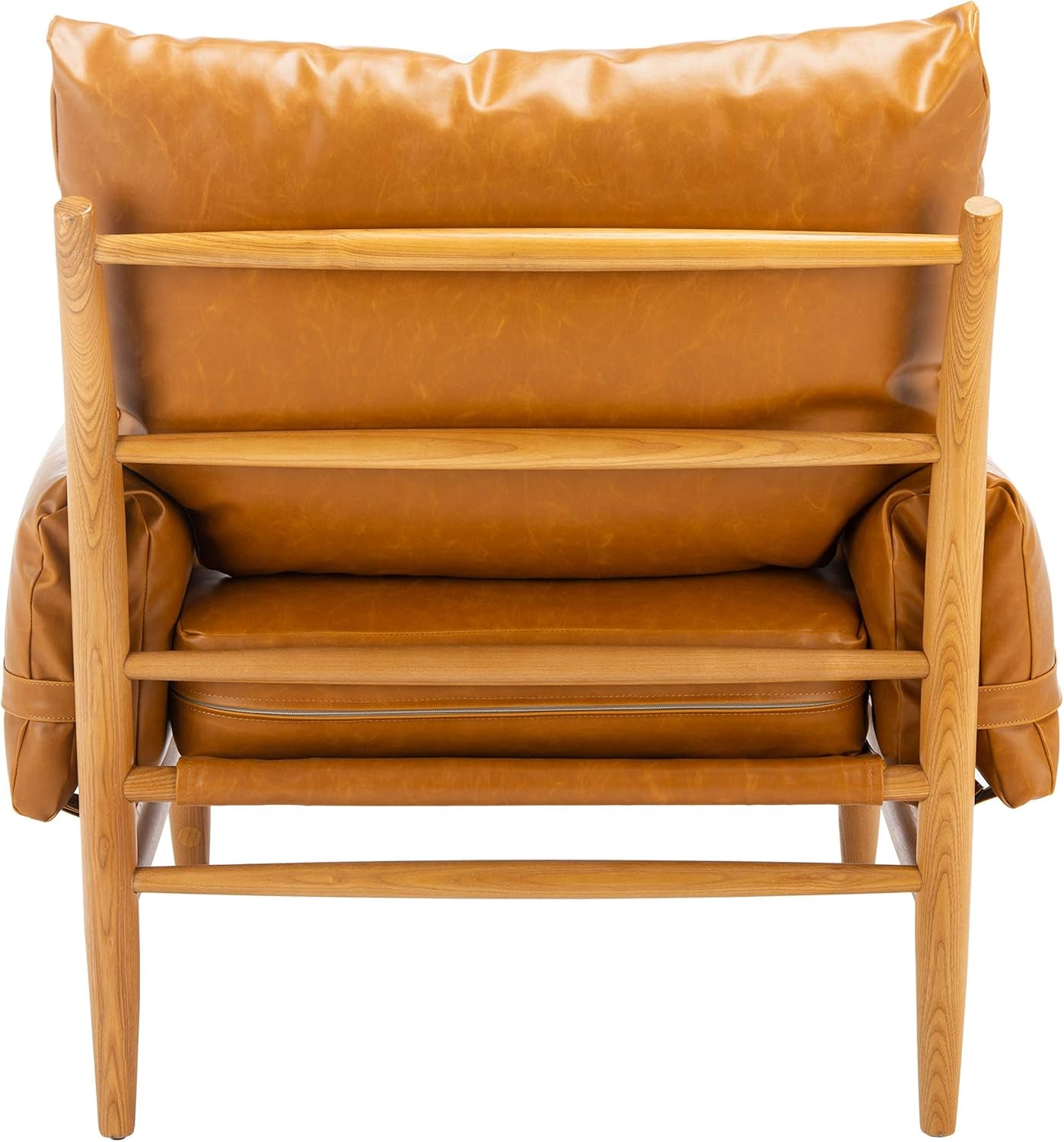 Mid-Century Arm Chair Caramel PU Leather Upholstery