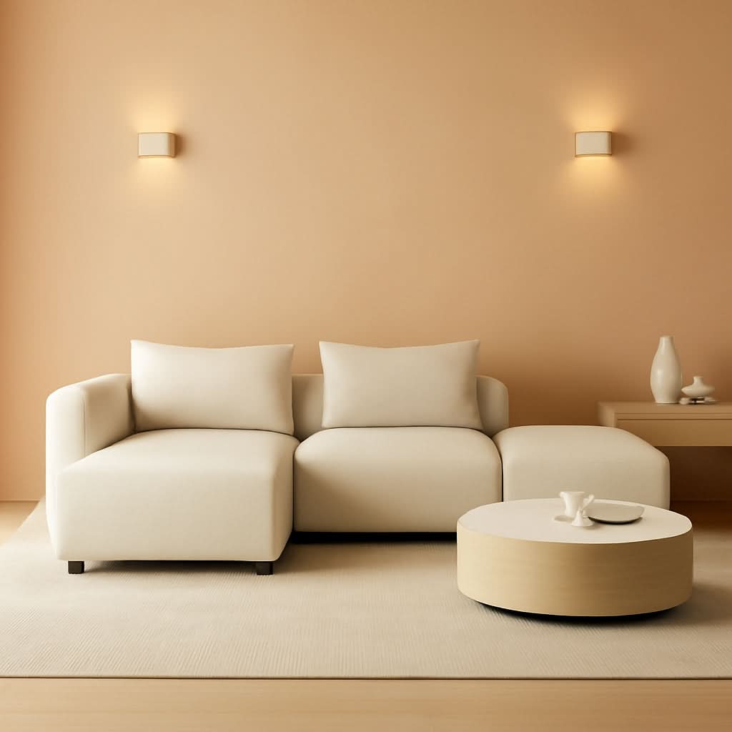 Soft Corduroy Sectional Sofa Set L Shaped Cream Modular