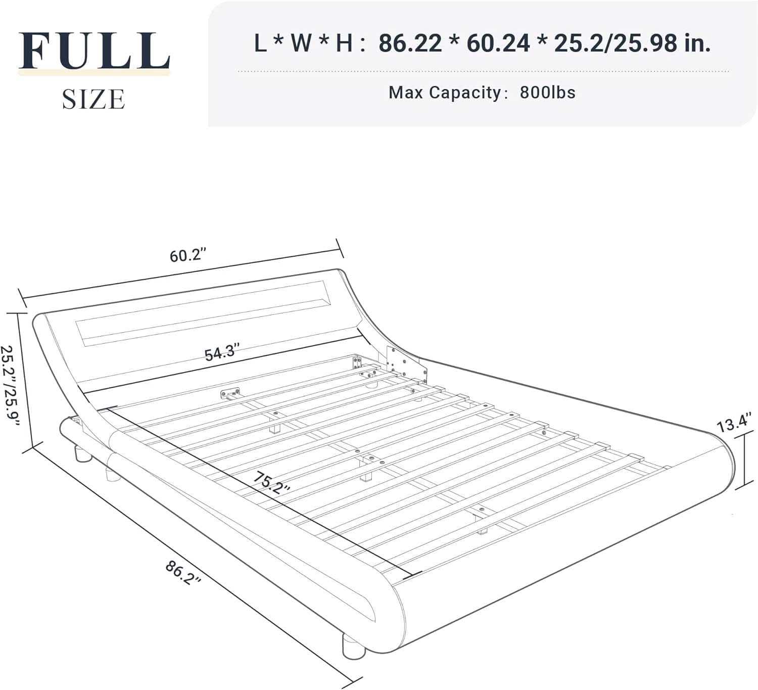 LED Platform Bed Frame Black Faux Leather Full Size Bed
