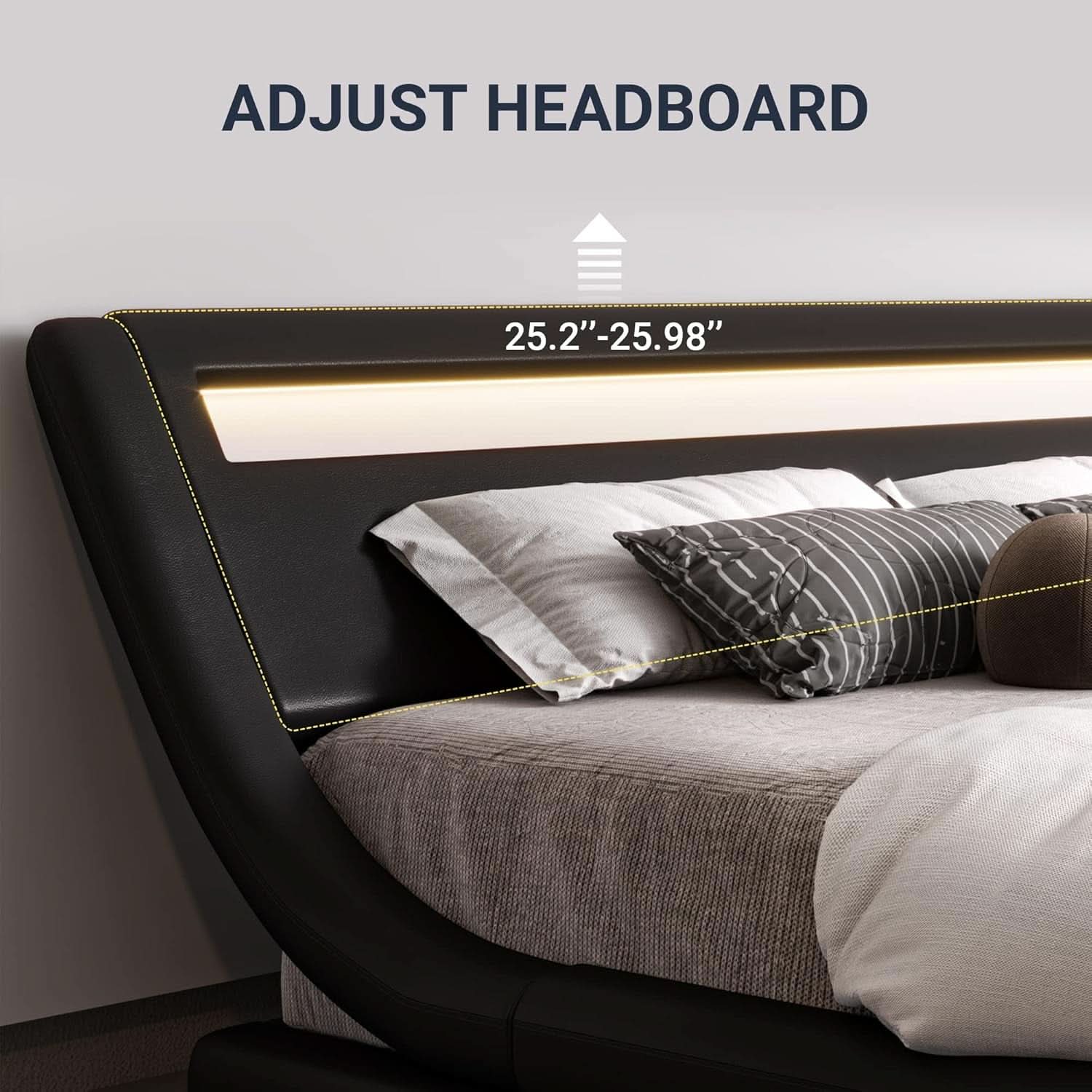 LED Platform Bed Frame Black Faux Leather Full Size Bed