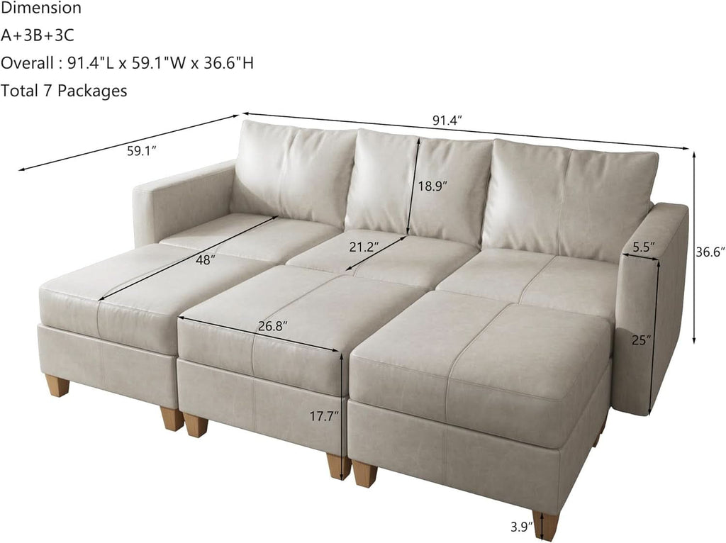 Faux Leather Modular Sectional Sleeper Sofa Storage-1