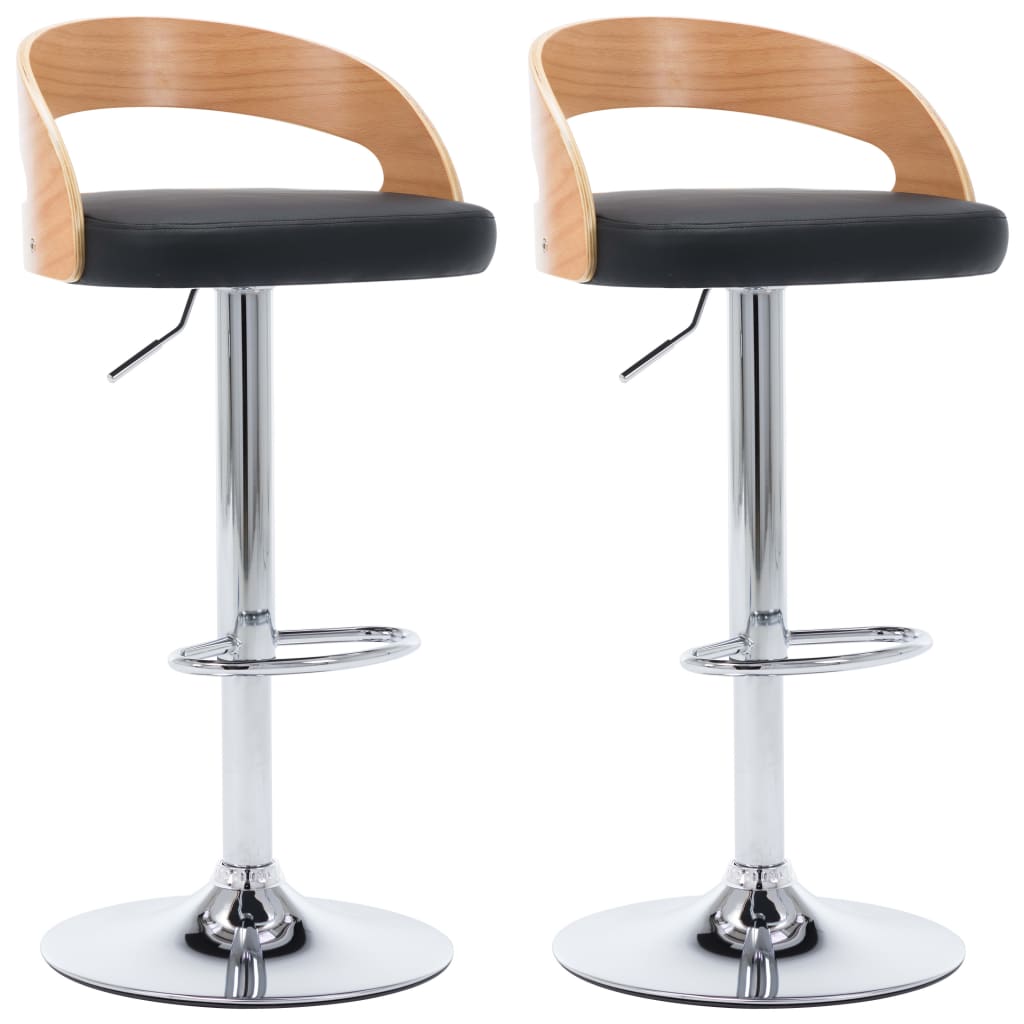NNEVL Bar Stools 2 pcs Black Faux Leather and Bentwood