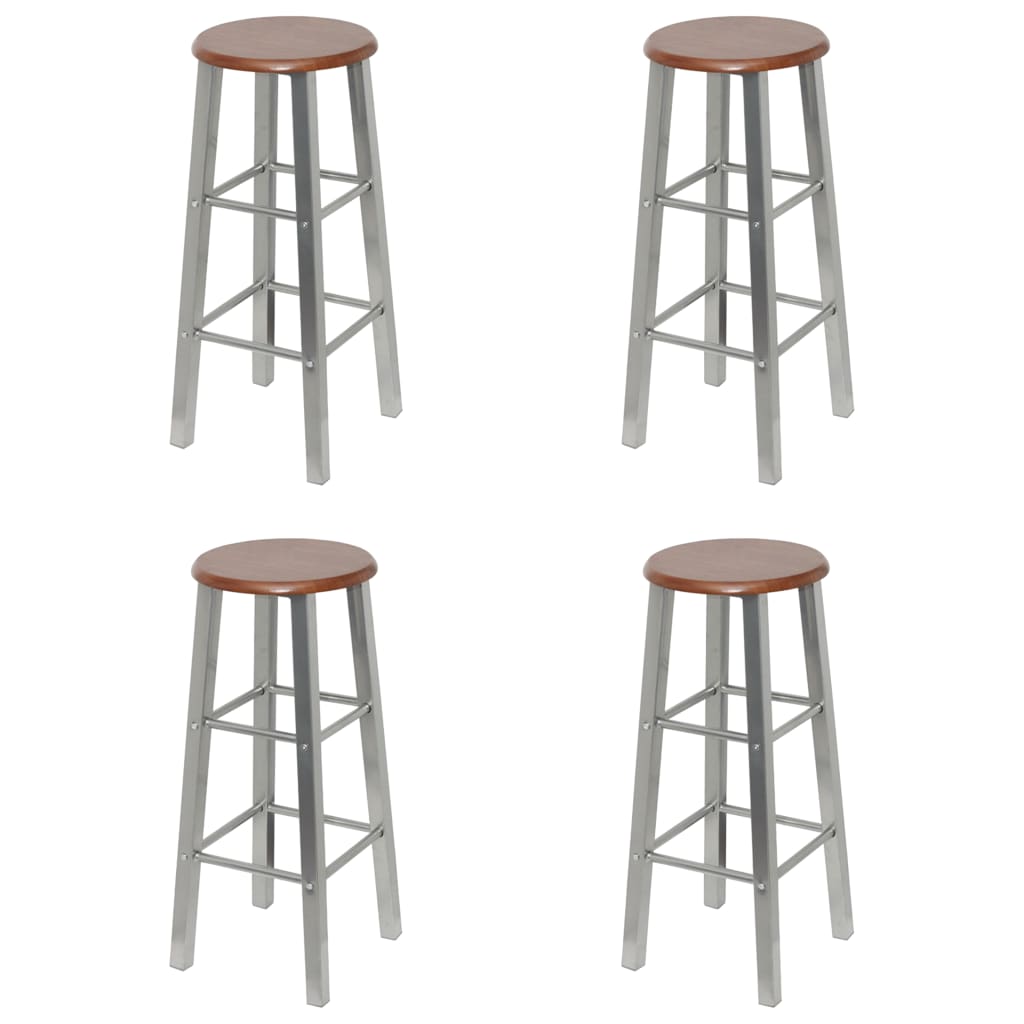 NNEVL Bar Stools 4 pcs Silver and Brown MDF