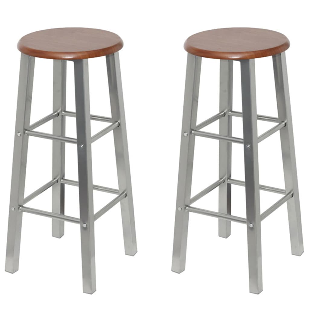 NNEVL Bar Stools 4 pcs Silver and Brown MDF