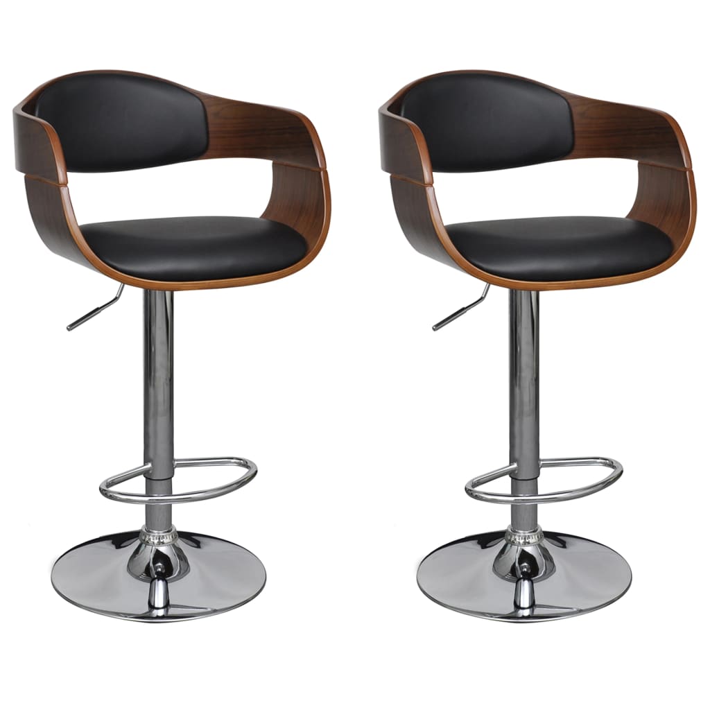 NNEVL Bar Stools 2 pcs Black Bent Wood and Faux Leather