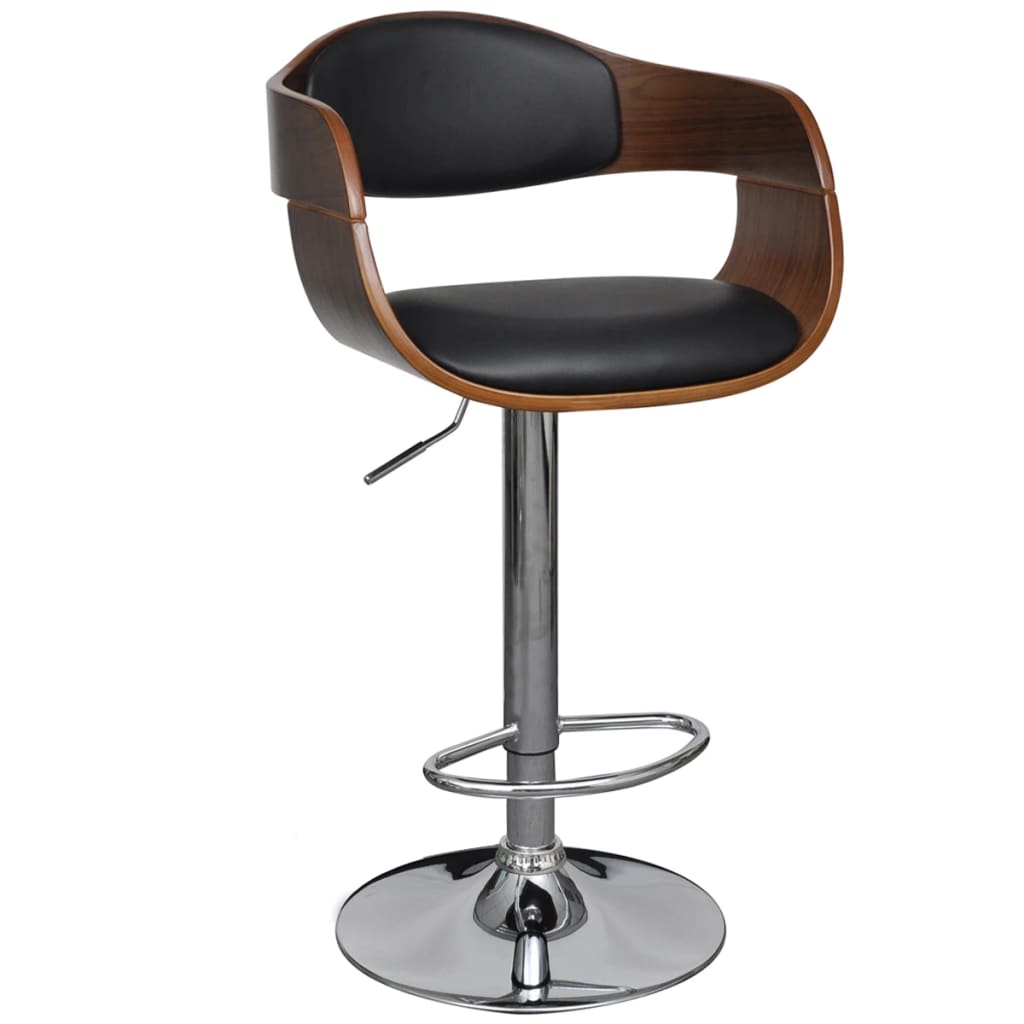 NNEVL Bar Stools 2 pcs Black Bent Wood and Faux Leather