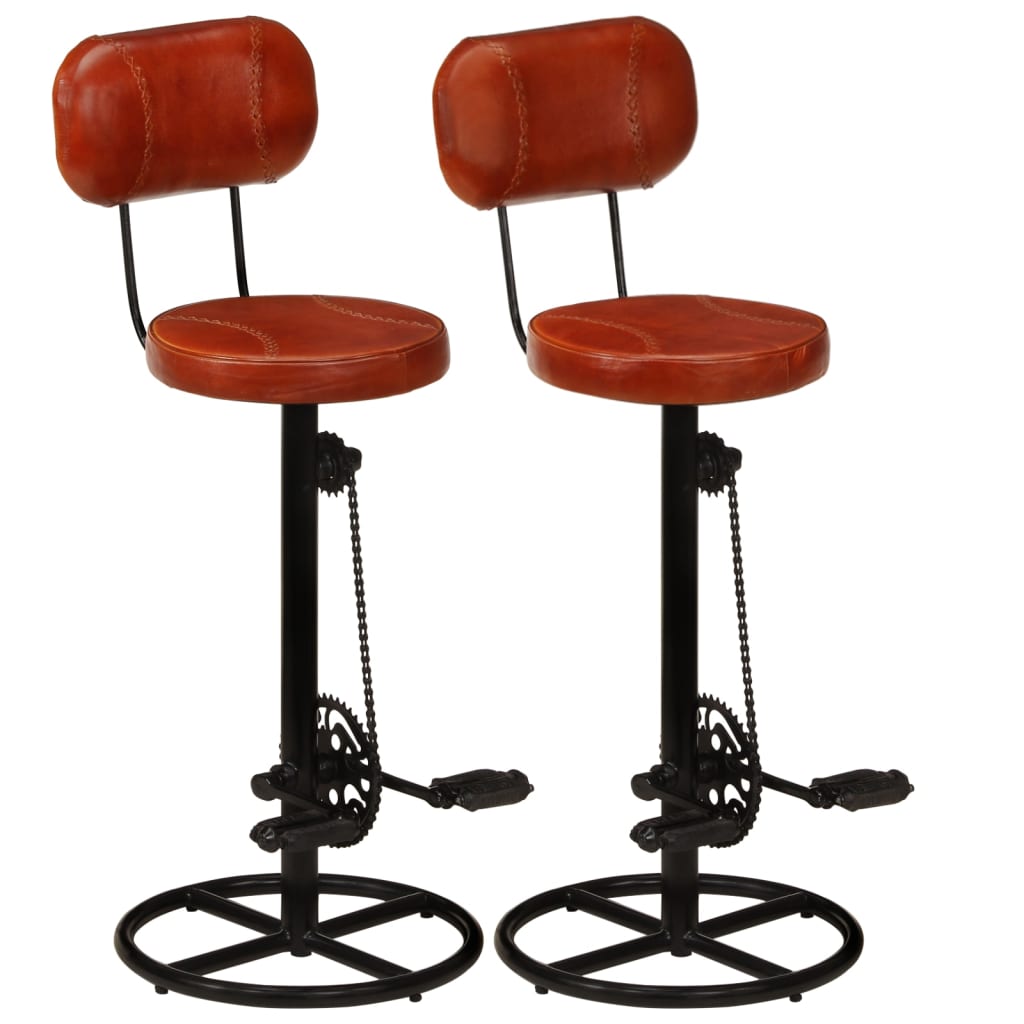 NNEVL Bar Stools 2 pcs Black and Brown Real Goat Leather