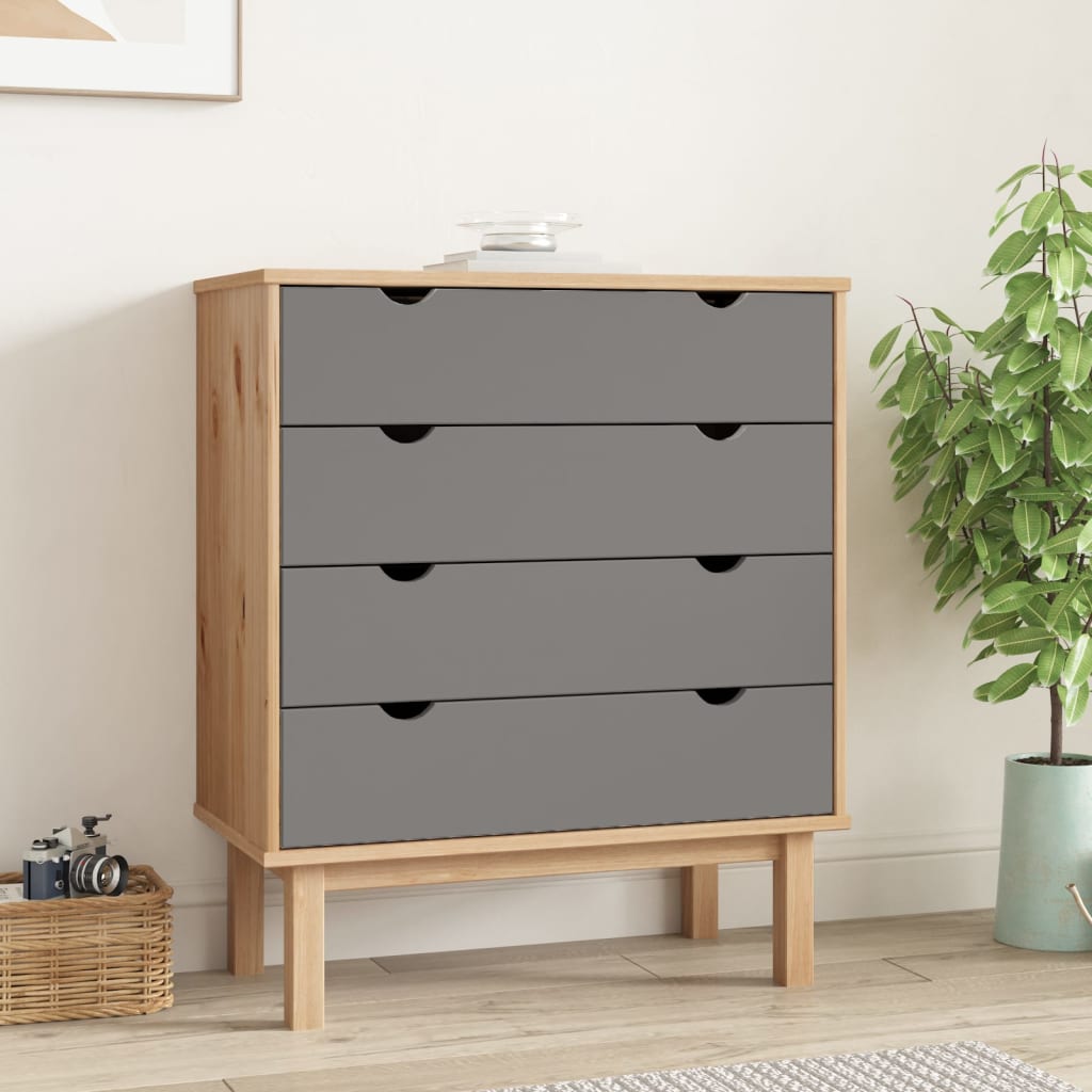 NNEVL Drawer Cabinet OTTA Brown&Grey 76.5x39.5x90cm Solid Wood Pine