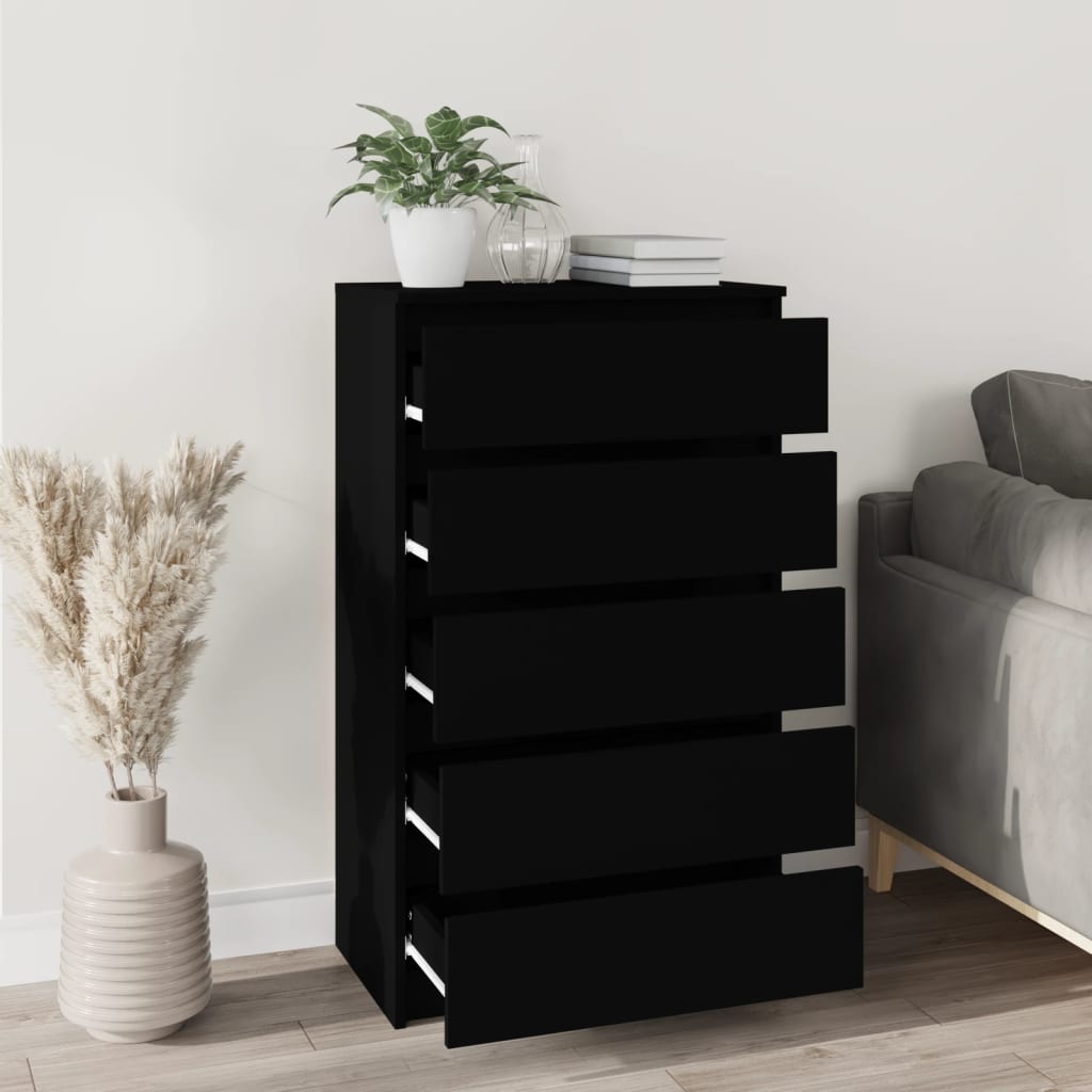 NNEVL Drawer Cabinet Black 60x36x103 cm Engineered Wood-2