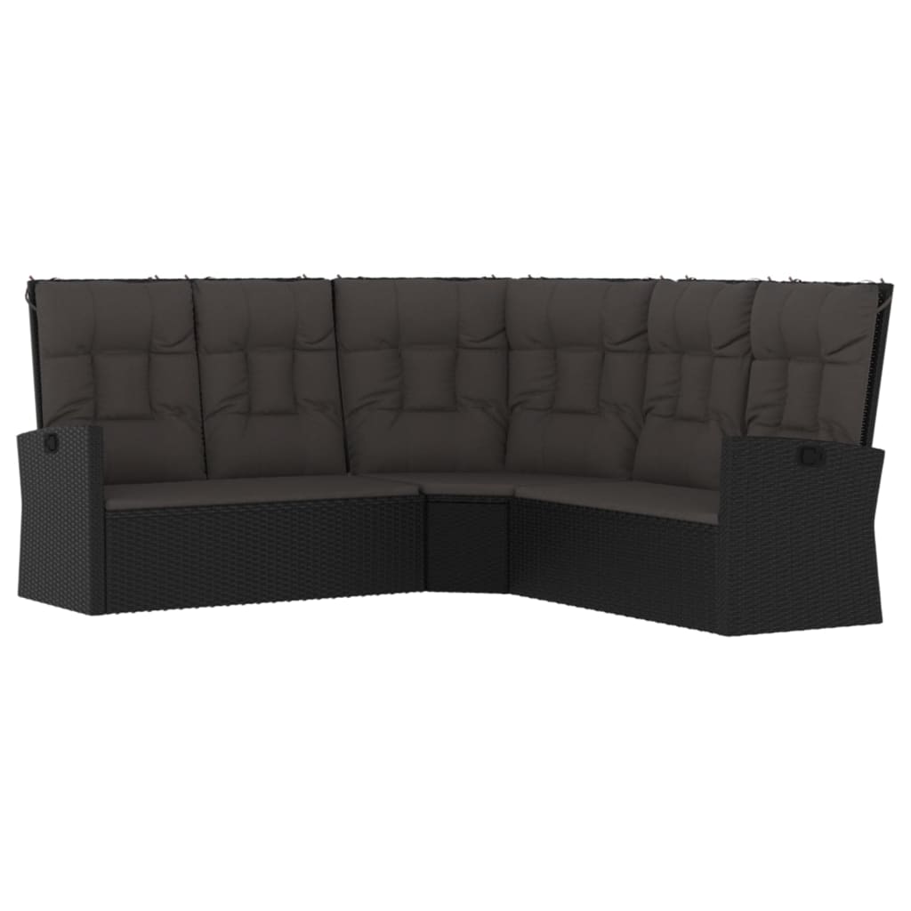 NNEVL Reclining Corner Sofa with Cushions Black Poly Rattan